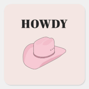 Howdy Pink Cowboy Pet Vierkante Sticker