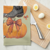 Howdy Pompoen Westerne Herfst Coquette Bow Cowgirl Theedoek (Quarter Fold)