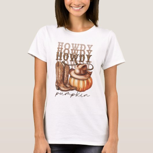 Howdy Pumpkin Cowgirl Western T-shirt (Voorkant)