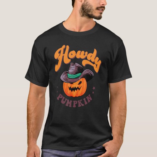 Howdy Pumpkin Retro Halloween Western Land Herfst T-shirt (Voorkant)