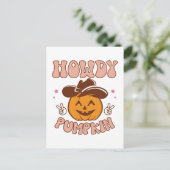 Howdy Pumpkin Western Retro Halloween Briefkaart (Staand voorkant)