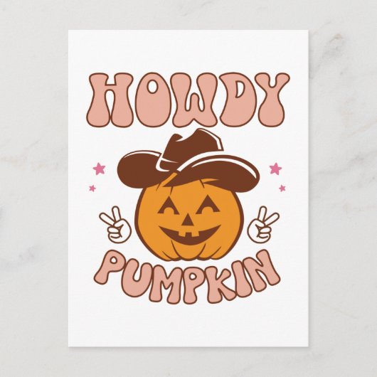 Howdy Pumpkin Western Retro Halloween Briefkaart (Voorkant)