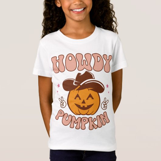 Howdy Pumpkin Western Retro Halloween T-Shirt (Voorkant)