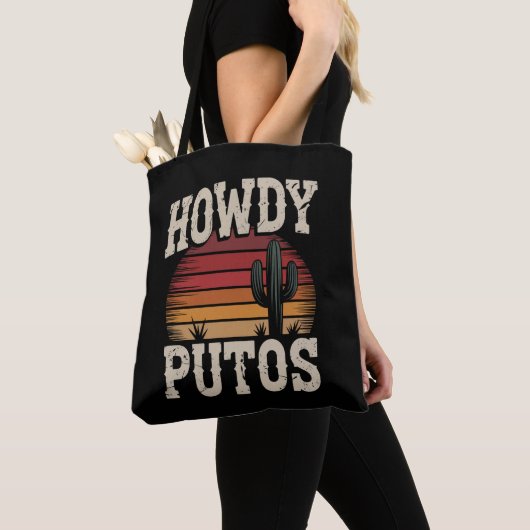 Howdy Putos Funny Cactus Retro Tote Bag (Dichtbij)