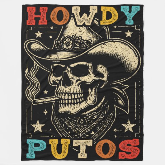 Howdy Putos Funny Skull Retro Fleece Deken (Voorkant)