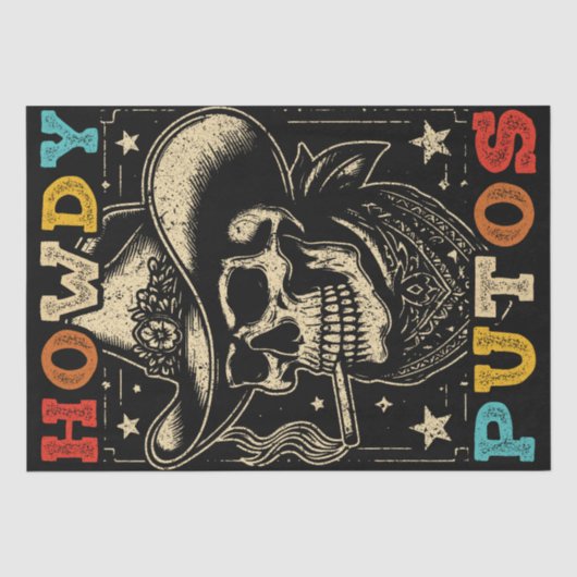 Howdy Putos Funny Skull Retro Tissuepapier (Voorkant)
