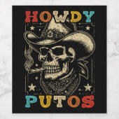 Howdy Putos Funny Skull Retro  Wijn Etiket (Enkel label)