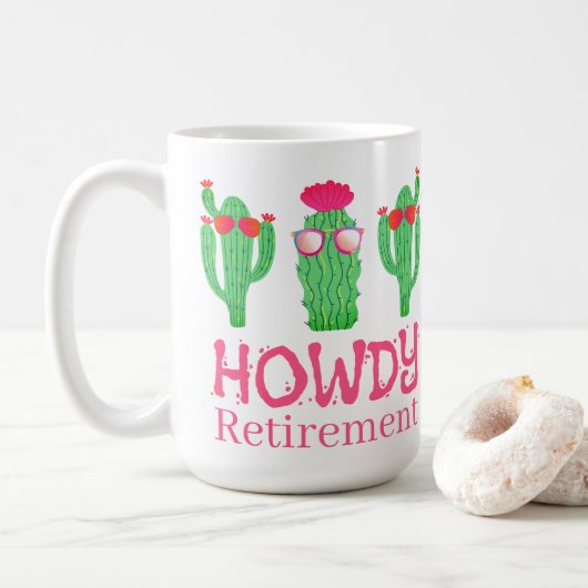 Howdy Retirement Funny Western Cactus Characters Koffiemok (Met donut)