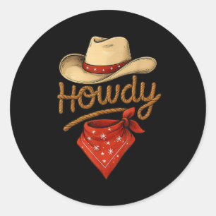 Howdy Retro Western Grappige Cowboy of Cowgirl Ronde Sticker