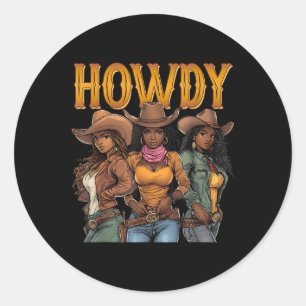 Howdy Retro Western Melanin Zwart Cowgirl Afrikaan Ronde Sticker