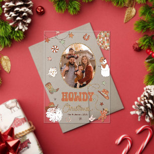Howdy Retro Westerne Familie Foto Kerst Kaart Acryl Uitnodigingen