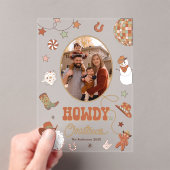 Howdy Retro Westerne Familie Foto Kerst Kaart Acryl Uitnodigingen (Insitu (Draagbaar))
