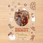 Howdy Retro Westerne Familie Foto Kerst Kaart Acryl Uitnodigingen (Voorkant)