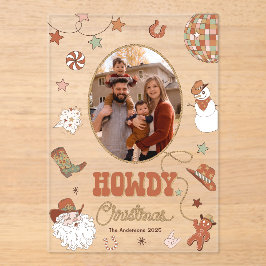 Howdy Retro Westerne Familie Foto Kerst Kaart Acryl Uitnodigingen