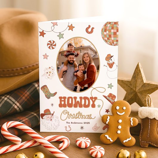 Howdy Retro Westerne Familiefoto Kerst Feestdagen Kaart