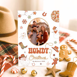 Howdy Retro Westerne Familiefoto Kerst Feestdagenkaart