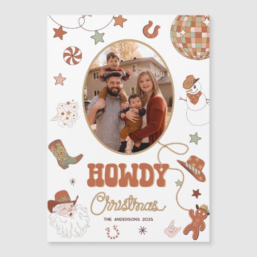 Howdy Retro Westerne Foto Kerst Magnetische Kaart (Voorkant)