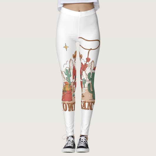 Howdy Santa Claus Cowboy Western Kerstmis PJ Paja Leggings (Voorkant)