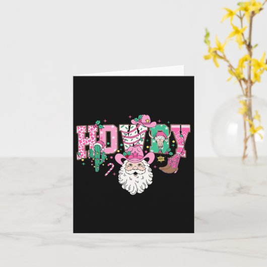 Howdy Santa Claus Pink Christmas Country Cowboy Sa Kaart (Gele Bloem)