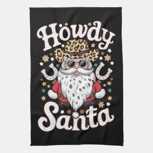 Howdy Santa Western Cowboy Rodeo kerstcadeau Theedoek (Verticaal)