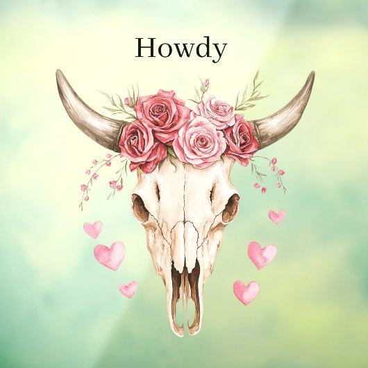 Howdy Skull Pink Roses Hearts Raamsticker (Vel 3)