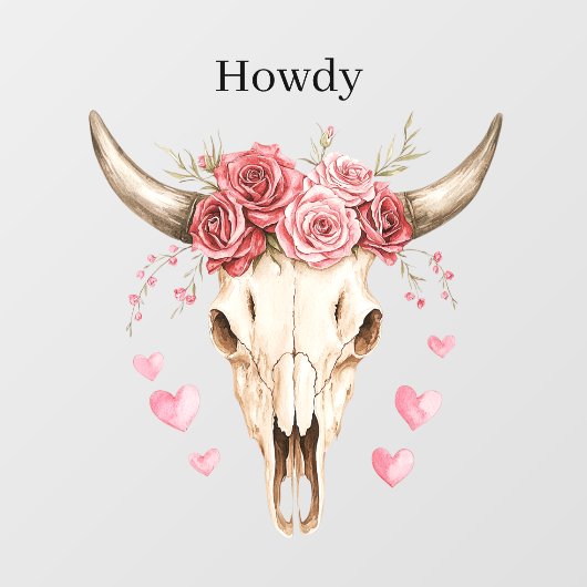 Howdy Skull Pink Roses Hearts Raamsticker (Vel)
