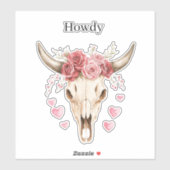 Howdy Skull Pink Roses Hearts Sticker (Vel)