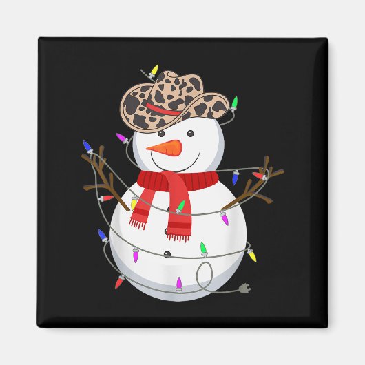 Howdy Snowman Funny Cowboy Hat Western Christmas 2 Magneet (Voorkant)