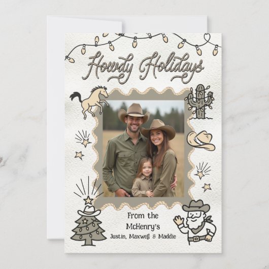 Howdy Vakantiefoto Western Hand getekend lasso Lij Feestdagenkaart (Voorkant)