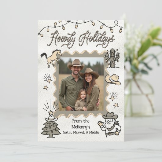 Howdy Vakantiefoto Western Hand getekend lasso Lij Feestdagenkaart (Staand voorkant)