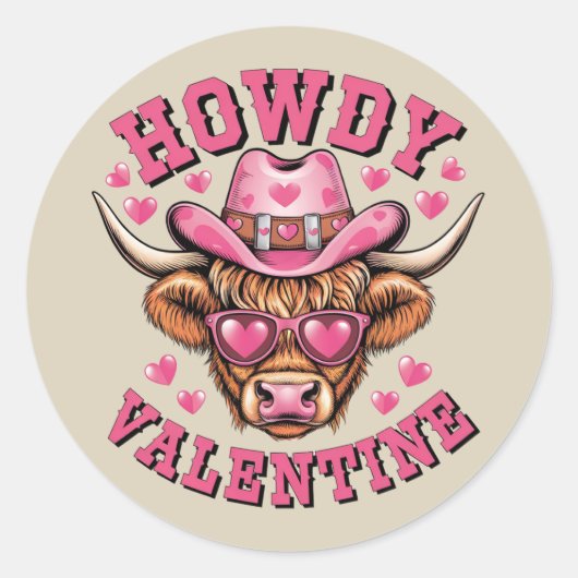 Howdy Valentijn Koe Valentijnse  Da&y Coquette Lie Ronde Sticker (Voorkant)