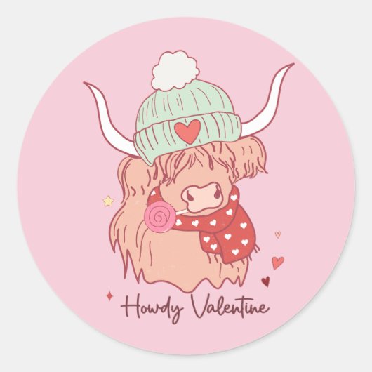 Howdy Valentijn, Valentijnen Dag Highland Koe Ronde Sticker (Voorkant)