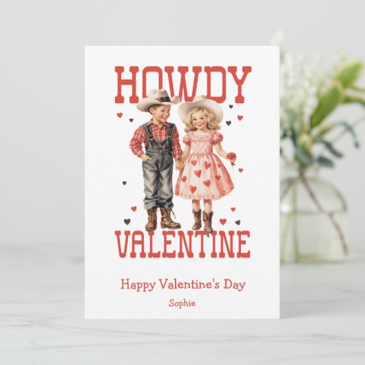 Howdy Valentijn westelijk kinder  Valentijnsdag Feestdagenkaart (Staand voorkant)