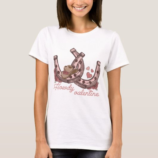 Howdy Valentijn Westerne Hoefijzers T-shirt (Voorkant)