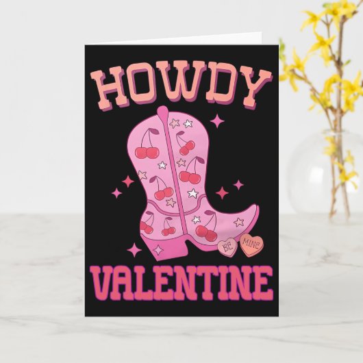Howdy Valentine Disco Boots Coquette Bow Groovy We Kaart (Gele Bloem)