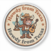 Howdy van Texas_ Retro Longhorn Westerne kunstwerk Sticker (Voorkant)