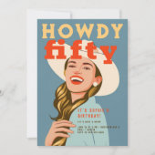 Howdy Vijftig Western Retro Chique Blauw 50ste Ver Kaart (Voorkant)