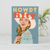 Howdy Vijftig Western Retro Chique Blauw 50ste Ver Kaart (Staand voorkant)