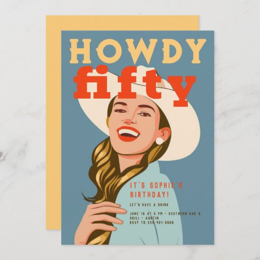 Howdy Vijftig Western Retro Chique Blauw 50ste Ver Kaart (Voorkant / Achterkant)