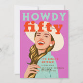 Howdy Vijftig Western Retro Chique Roze 50ste Verj Kaart (Voorkant)