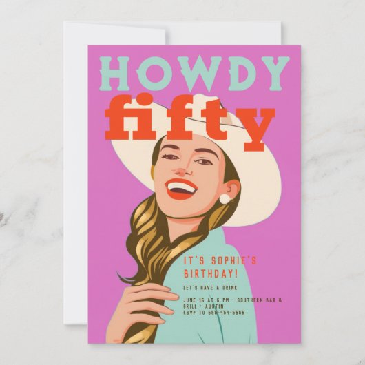 Howdy Vijftig Western Retro Chique Roze 50ste Verj Kaart (Voorkant)
