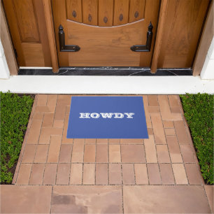 "Howdy" Welkom of Naam, Blauw & Wit Deurmat