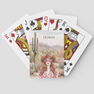 Howdy Western Cowgirl in roze zonnebril Pokerkaarten