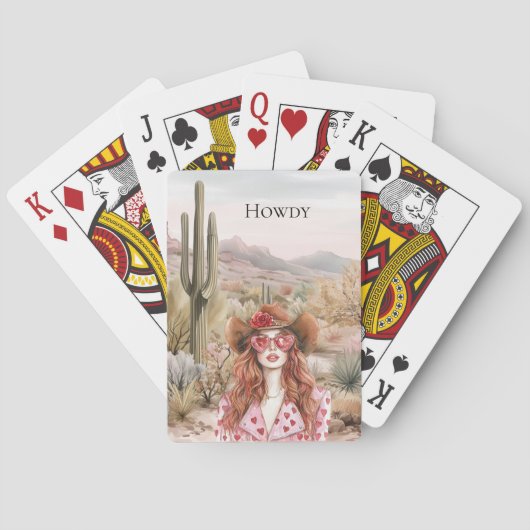 Howdy Western Cowgirl in roze zonnebril Pokerkaarten (Achterkant)