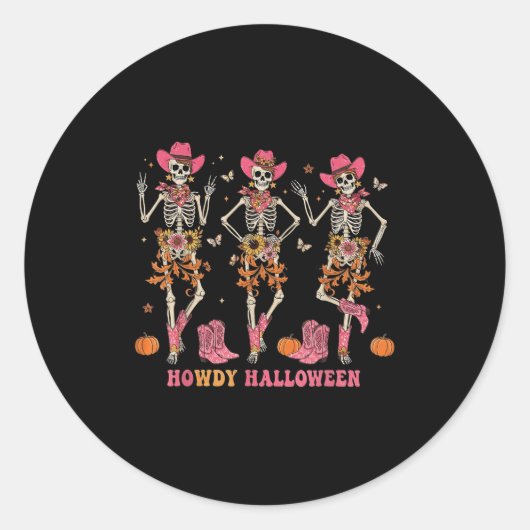 Howdy Western Skeleton Cowgirls Dancing Halloween  Ronde Sticker (Voorkant)