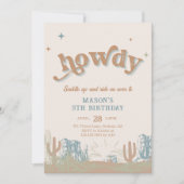 Howdy! Westerne Blue Cowboy Verjaardag Kaart (Voorkant)