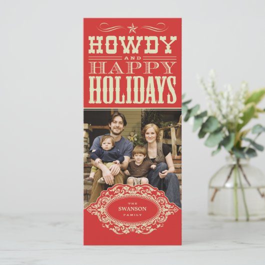 Howdy Westerne kerstfotokaarten Kaart (Staand voorkant)