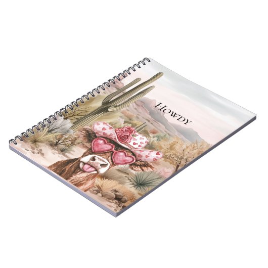 Howdy Westerne Koe in roze hart zonnebril Notitieboek (Linkerzijde)