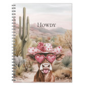 Howdy Westerne Koe in roze hart zonnebril Notitieboek (Voorkant)