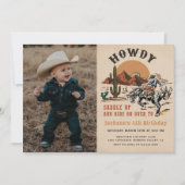 Howdy! Westerne Rodeo Cowboy Verjaardagsfoto Kaart (Voorkant)